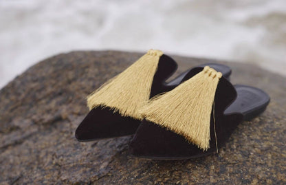 B-FEI Pointed Toe Flat Mules Gold Slippers-LEE.