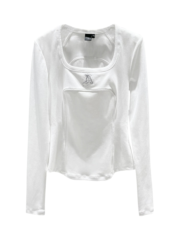 ANNAKIKIT LOGO Hot Diamond Large U-neck structure bolero Shirt-LEVI