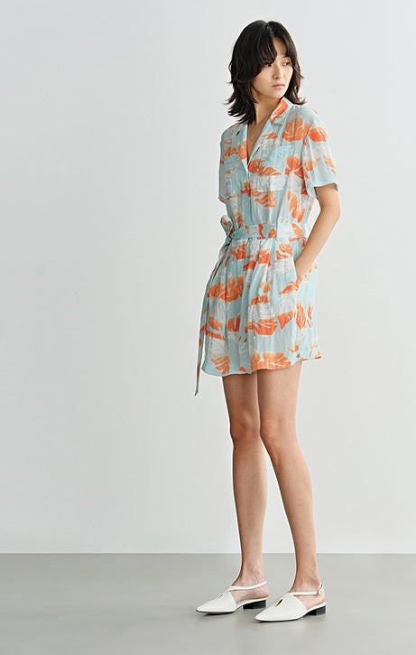 COMME MOI  summer beach print belt design jumpsuit - ISABEL.
