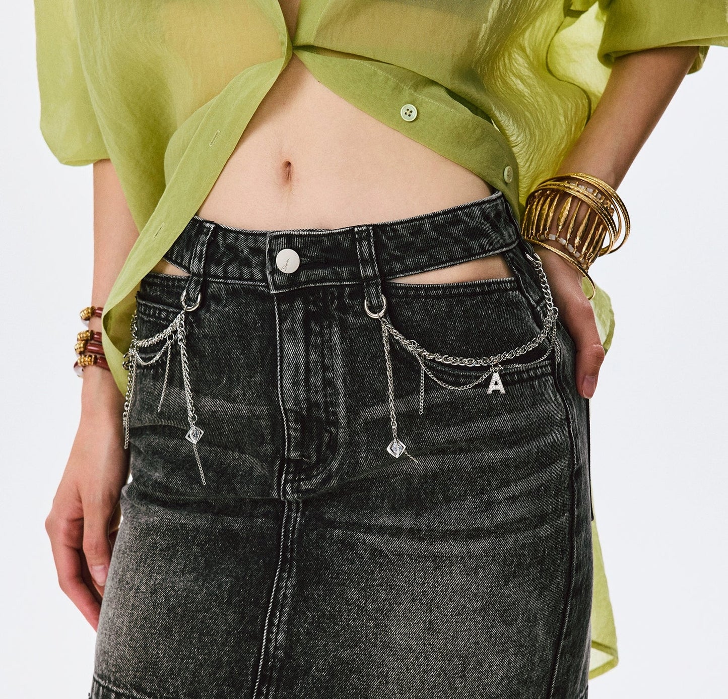 ANNASPEAK  cotton skirt high-waisted temperament denim skirt -MOMO.