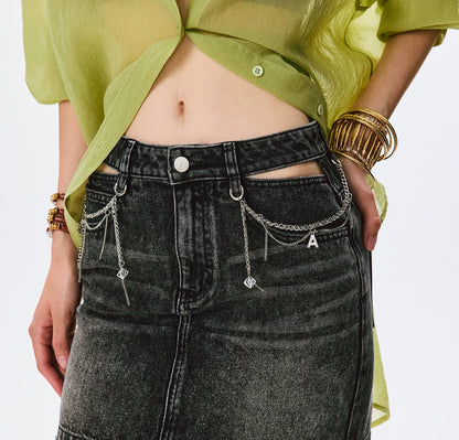 ANNASPEAK  cotton skirt high-waisted temperament denim skirt -MOMO.