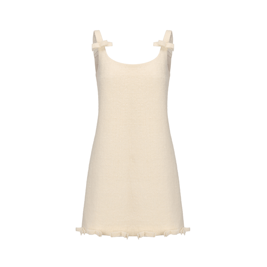 AtelierMissLu Bow Patchwork Sheep Wool Slip Dress - BRADS.
