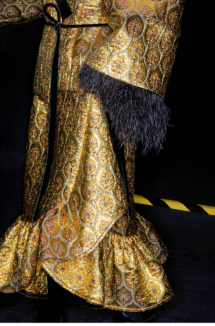 M essential Mackay gold banner jacquard crochet embroidery tunic coat - furbu.