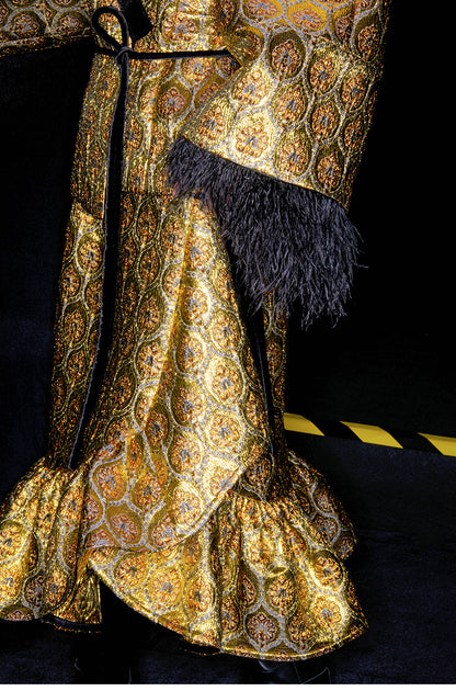 M essential Mackay gold banner jacquard crochet embroidery tunic coat - furbu.