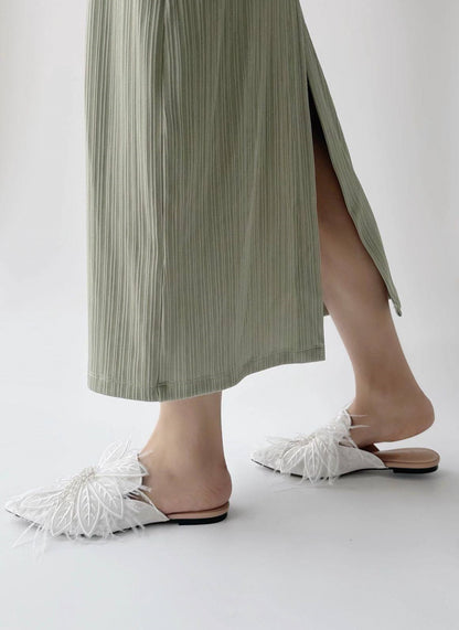 B-FEI white feather flower rhinestone flat mules-ARJO.