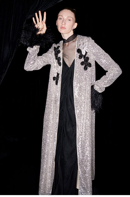 M essential Mackay designer shimmers pavé embroidered coat   - mother.