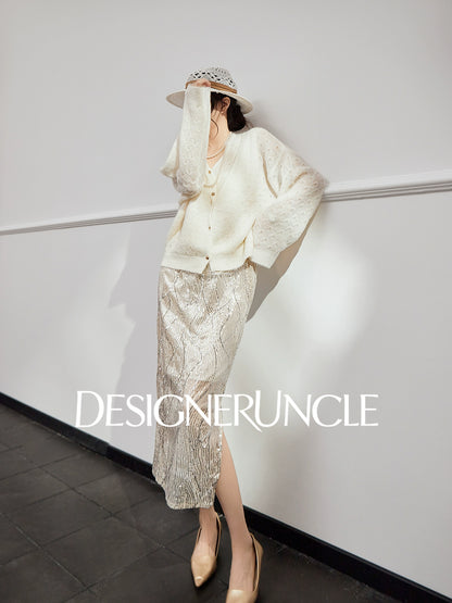 DGU "Mist Fleece" White Cardigan New Hollow Loose Lazy Style Versatile Top - ESTI .