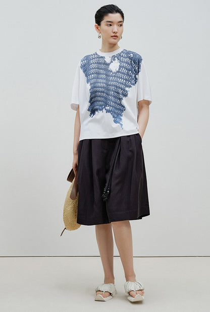 ZHUCHONGYUN woven crew neck short-sleeved T-shirt--OKUMURA.