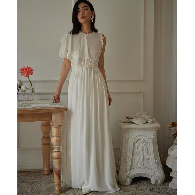 GOUDIN bridal white long evening dress-PIPER.