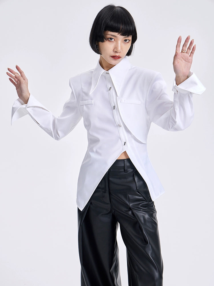 TINY IN women's slit shoulder asymmetric white shirt - HEY