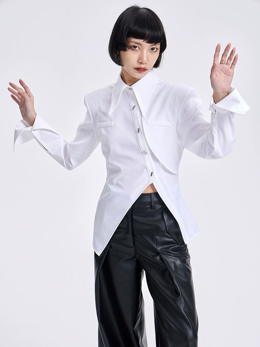 TINY IN women's slit shoulder asymmetric white shirt - HEY