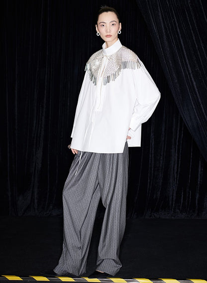 M essential Mackay designer handmade chain mail fringe embellished collar shawl - SIND.