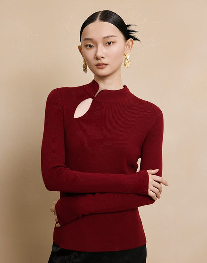 HECO Stand Collar red black white apricot Slim Bottom top Spring - treat.