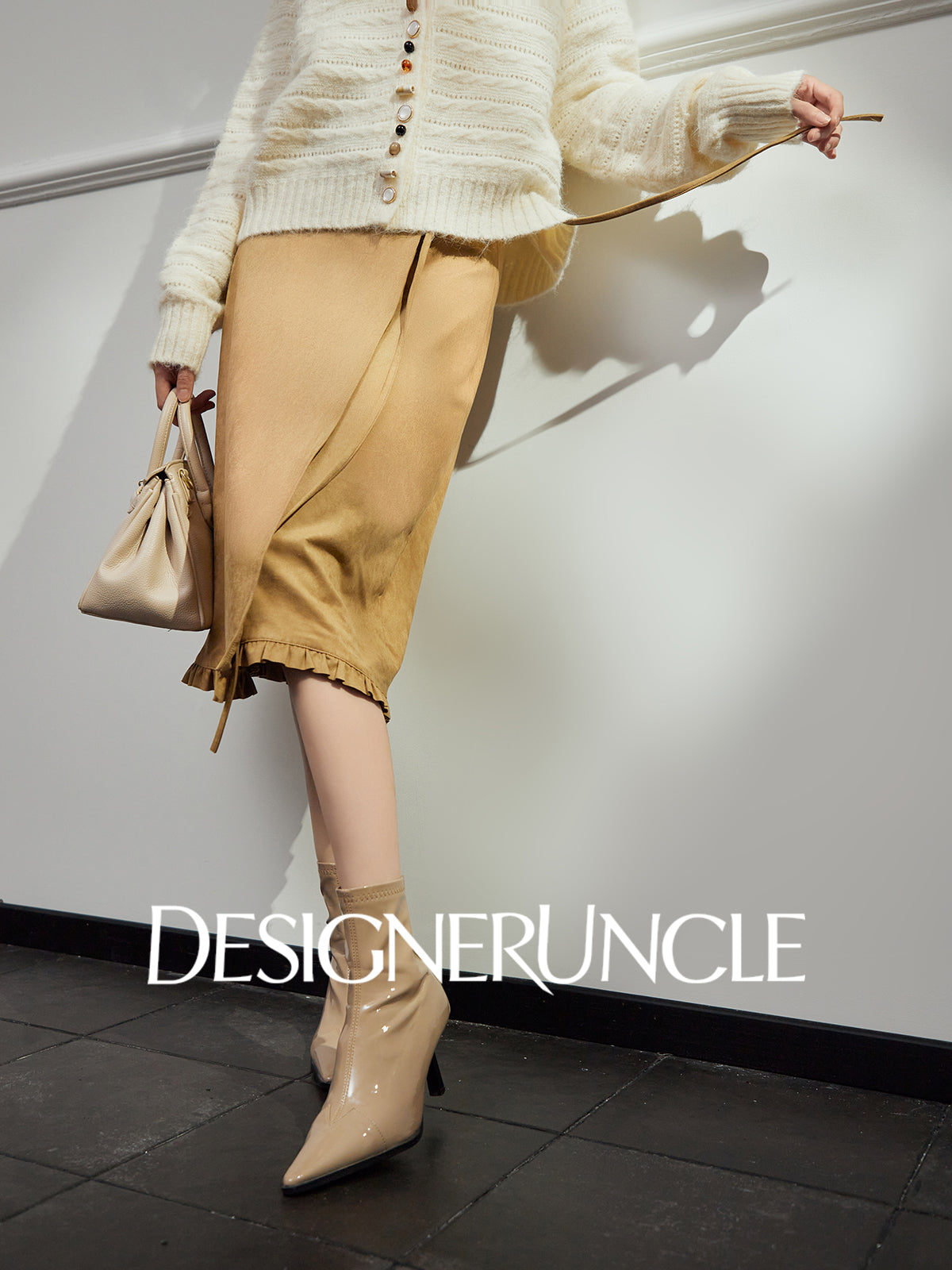 DGU "Golden Diamond" khaki high-waisted slimming commuting high-end skirt - Stephania.