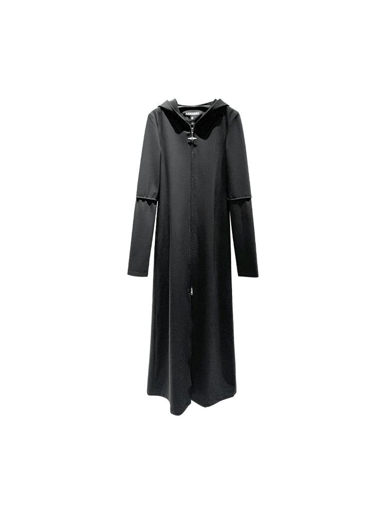 ANNAKIKI Loose Slim Fit Niche Designer Hood Long Coat-RIKU