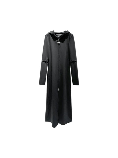 ANNAKIKI Loose Slim Fit Niche Designer Hood Long Coat-RIKU