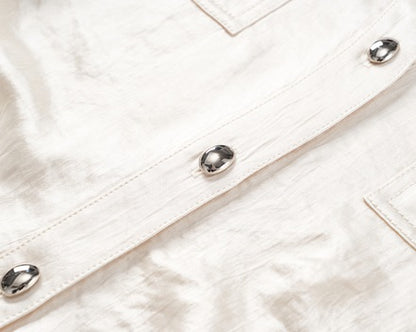 COMME MOI Lv Yan Designer Summer Acetate Texture V-Neck Waist Shirt - AYLA.