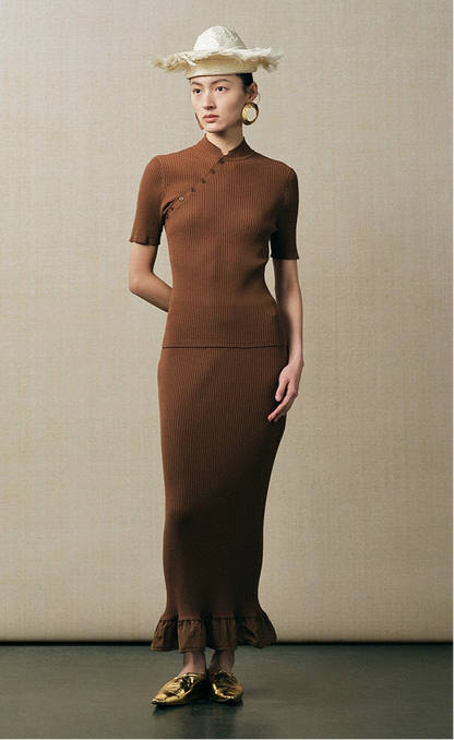 ZHUCHONGYUN silk short sleeves top and long skirt outfit set-PIPI.