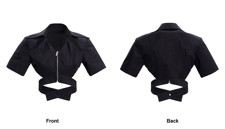 TINY IN cut-out slim zipper ultra-cropped female top -GASA