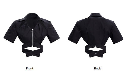 TINY IN cut-out slim zipper ultra-cropped female top -GASA