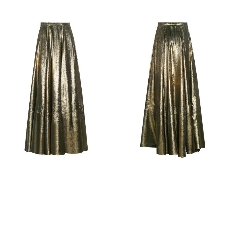 PURITY lacquered metallic gold A-line skirt silhouette leather vest- C –  GOOD GIRL REBEL