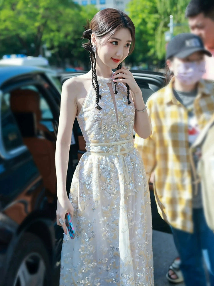 Wardrobes by Chen Gold  Couture with Floral Embroidery Sequin Banquet Dress-Onome