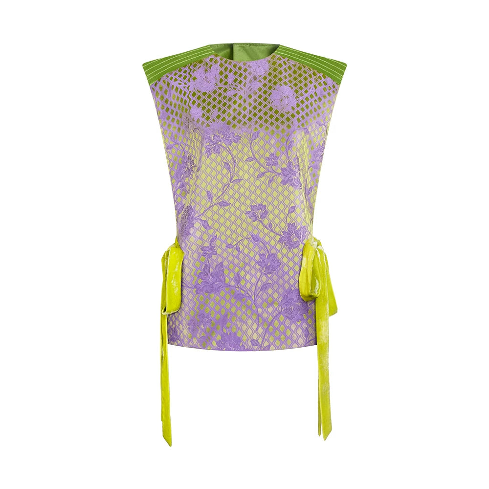TUYUE Silk Velvet × Satin Weave Silhouette Lace-up Vest- MICHEAL