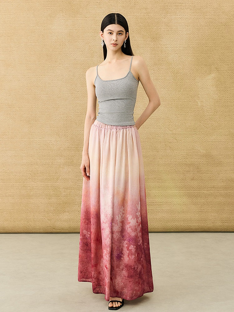 HECO Chinese Gradient Blended Lightweight Summer Print High-Waisted Skirt - AVEL.