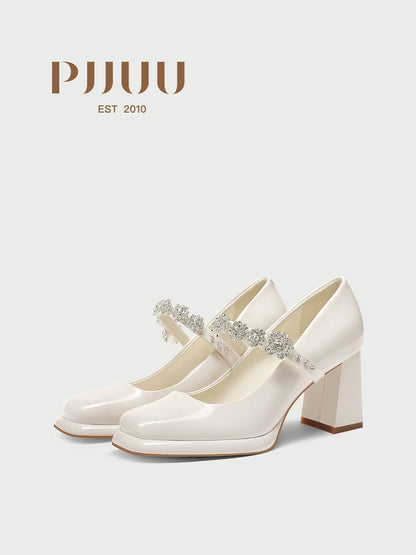 PJJUU white marijue wedding thick high heels - JANE.