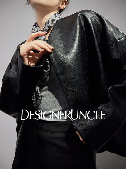 DGU High-end black leather silhouette niche sense commuting high-end style dress - Claude.