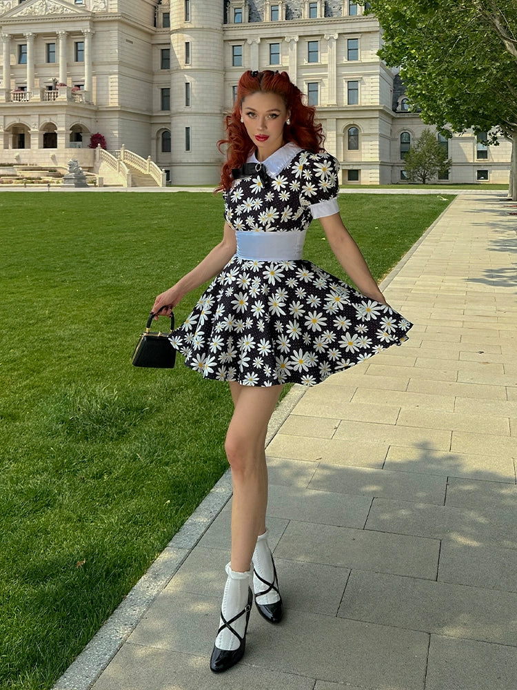 Le Palais Vintage   Doll Puff Sleeve Cinched Waist Dress-FANA