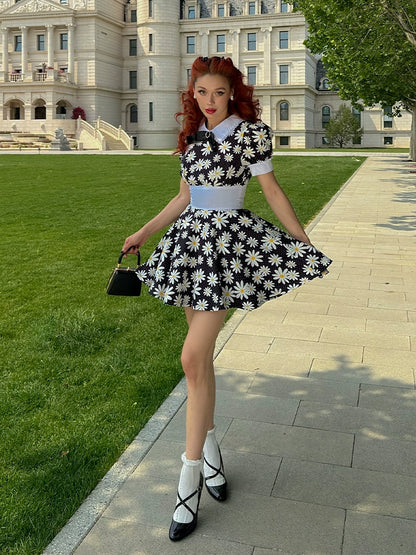 Le Palais Vintage   Doll Puff Sleeve Cinched Waist Dress-FANA