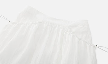 ZHUCHONGYUN white pleated adjustable pocket cocoon-shaped straight skirt-NODE.