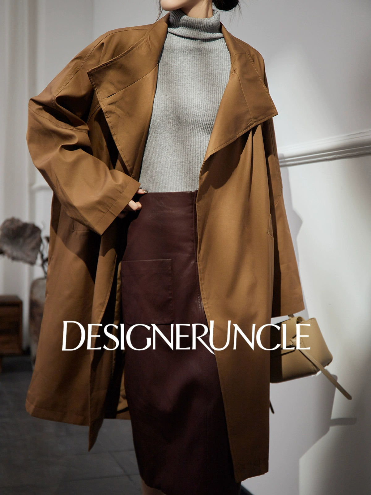 DGU "Luyin" Caramel Coffee Trench Coat Double-breasted Long Versatile High-End Jacket - Philip ?