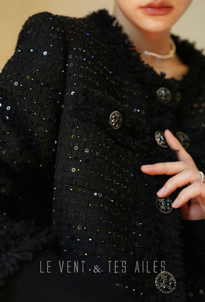 LE VENT&TES AILES High-end Luxury Heavy Work sequin Tweed Jacket Skirt Suit-FINN