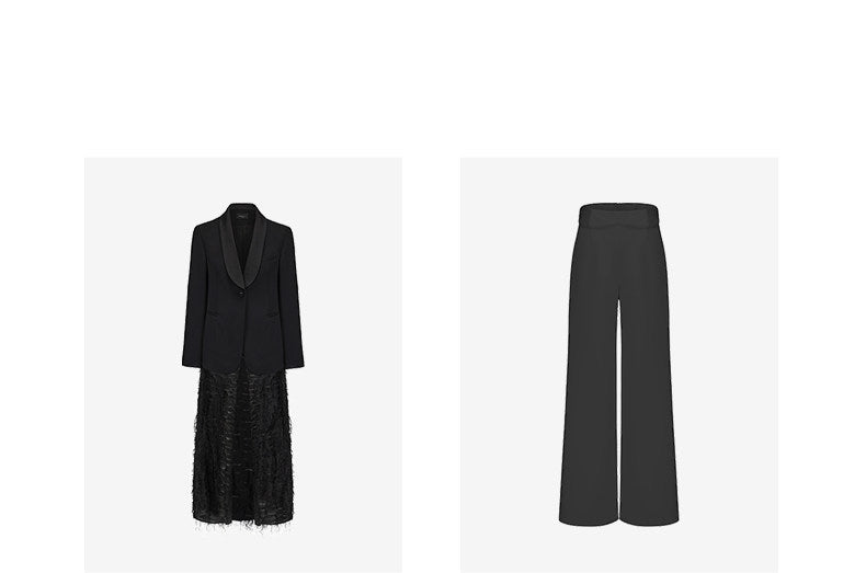 ATELIER MISS LU Slim Fringe Spliced Texture Long Dress Jacket - AMOT