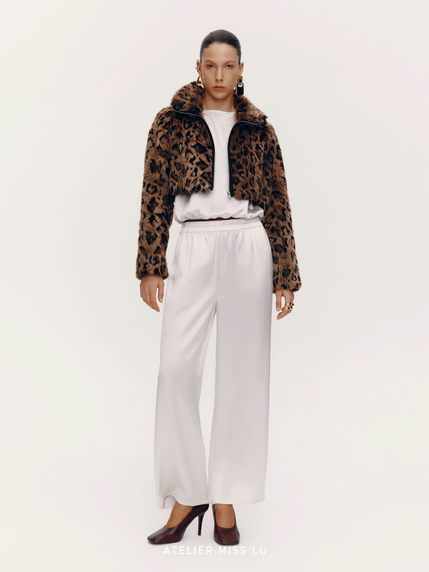 ATELIER MISS LU Fall/Winter Glossy Acetate Blend Straight Casual Pants - DRAW.