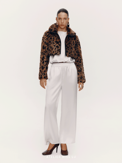ATELIER MISS LU Fall/Winter Glossy Acetate Blend Straight Casual Pants - DRAW.