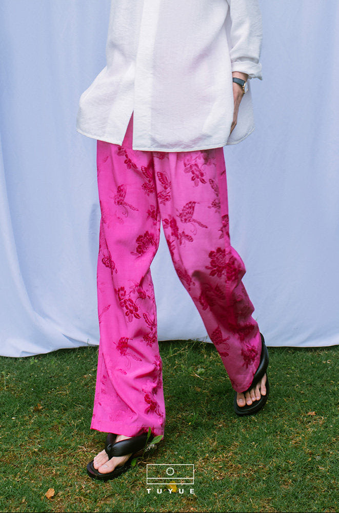 TUYUE satin weave straight wide-leg casual trousers - JAY.