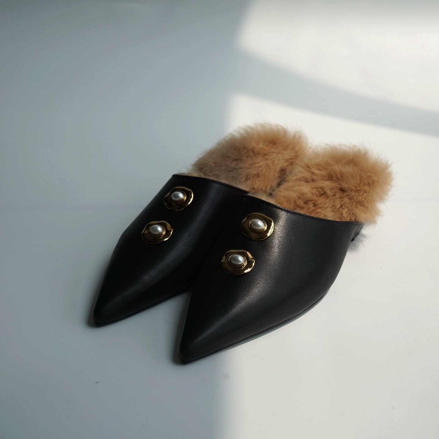 B-FEI black leather single shoe with metal buckle-MAI.