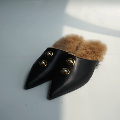 B-FEI black leather single shoe with metal buckle-MAI.