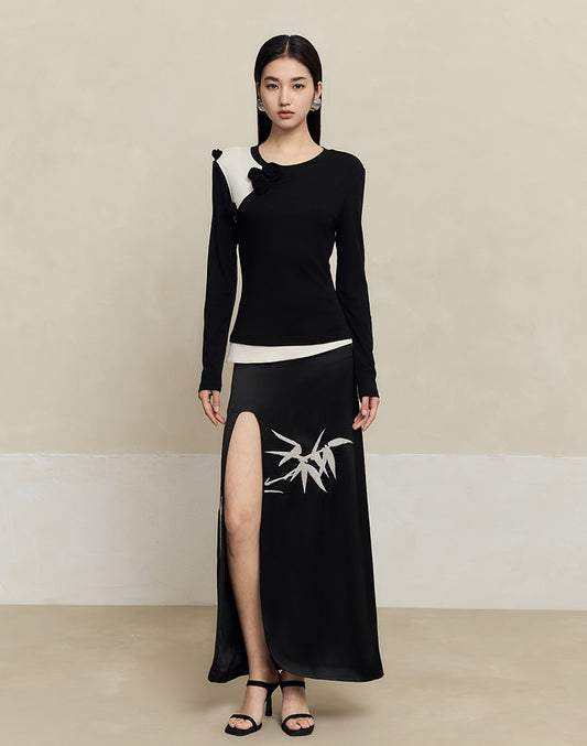 HECO three-dimensional handmade rose wool black knitwear women - throne.