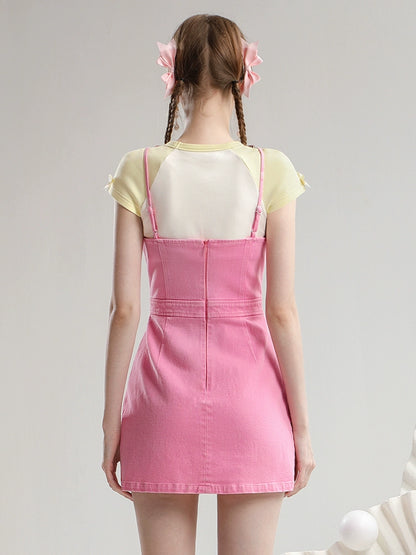 CHECOCRE Women's Short T-shirt Underwear With Suspender Denim Suit Skirt - JOHN