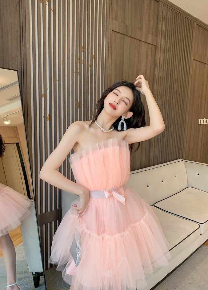 DOLLY Elegant Sleeveless Off Shoulder Chest Wrap Midi Princess Dress-JANEY