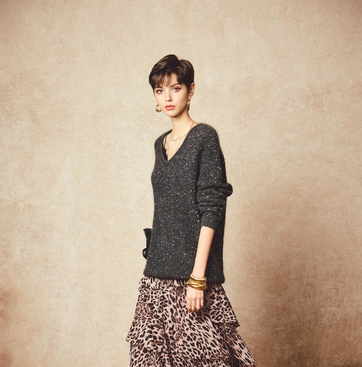 ANNASPEAK "Wilderness" layered leopard print flowing chiffon skirt-DIOR.