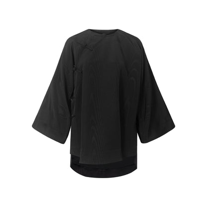 TUYUE Black Handmade Buckle Loose Morning Robe Top - XANDER.