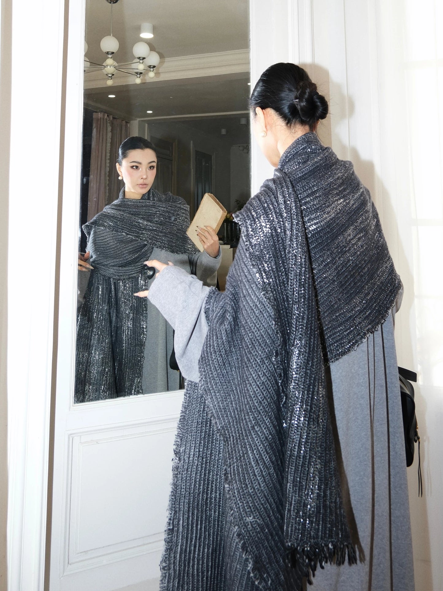 MEI SANGUAN 100% wool gray gilt shawl - RYAN