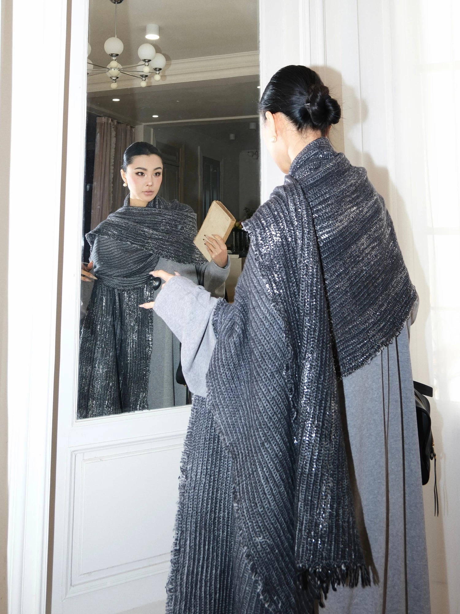 MEI SANGUAN 100% wool gray gilt shawl - RYAN