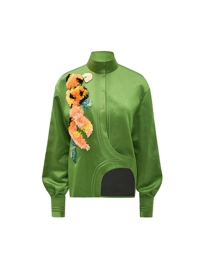 M essential Mackay designer green raffia embroidered jacket pant set - jan.