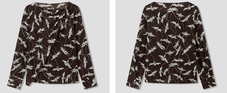 COMME MOI Lu Yan Designer New Women's Retro Printed One-Line Collar Silk Shirt - PRIDE.